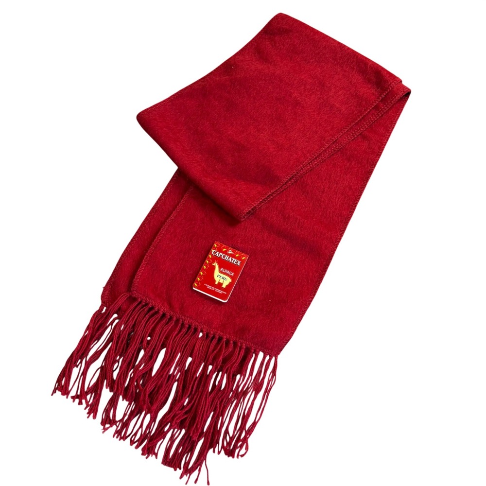 Capchatex Peru Alpaca Wool Scarf Unisex Winter Handmade Red Fringe Holiday Gift
